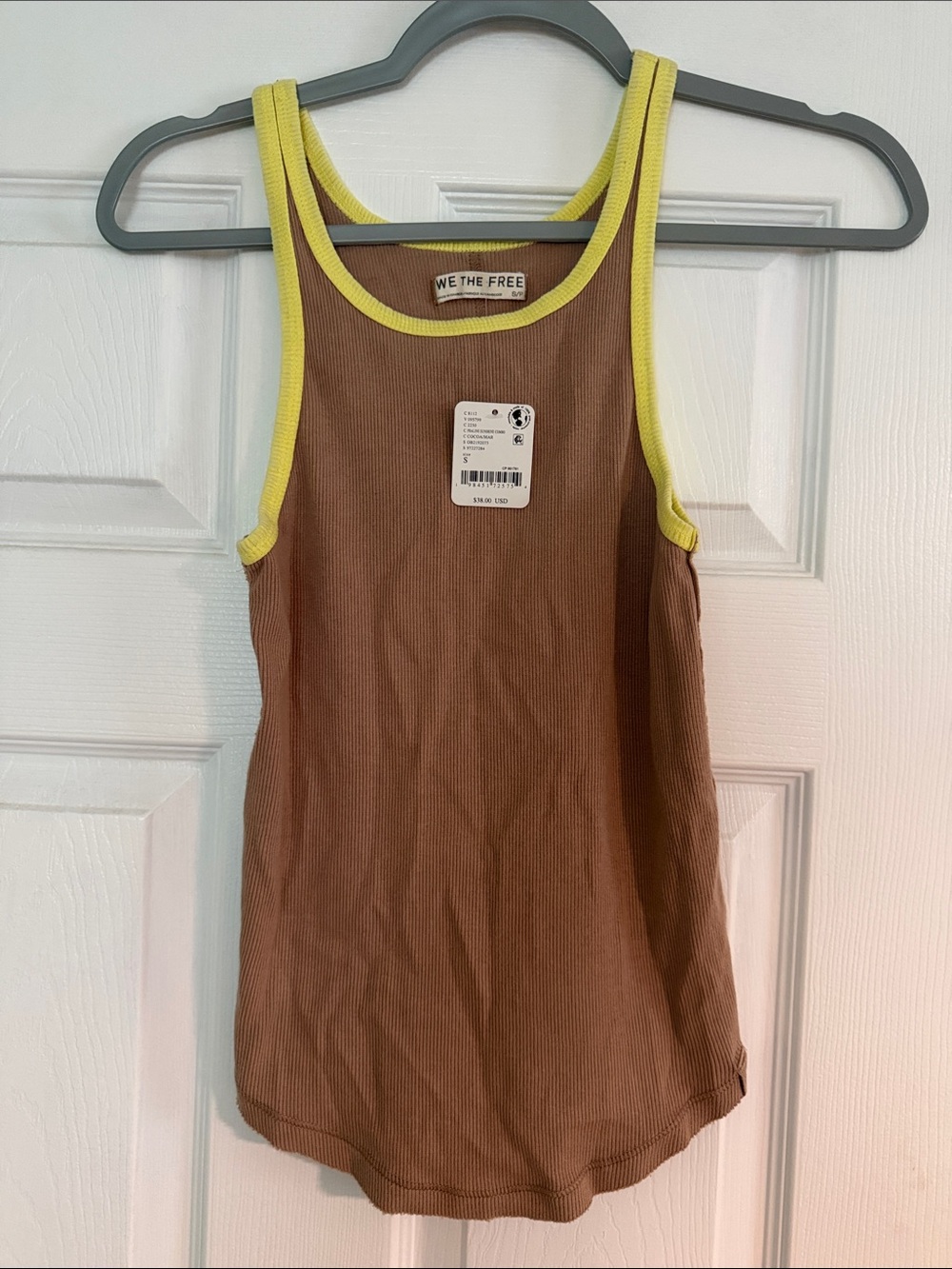 NWT We The Free (Free People) Brown Ribbed Tank with Yellow Trim